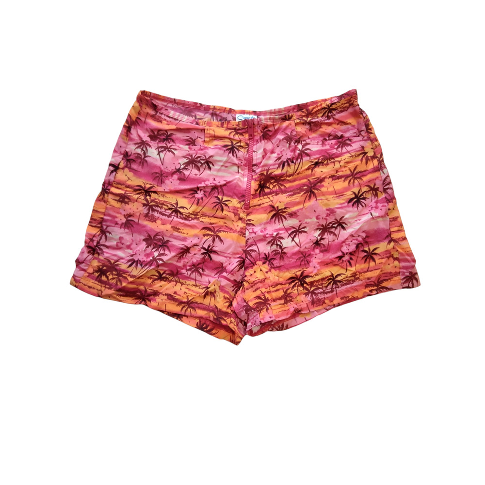 Vintage Catalina Tropical Palm Tree Sunset Swim Shorts Boardshorts Pink Medium